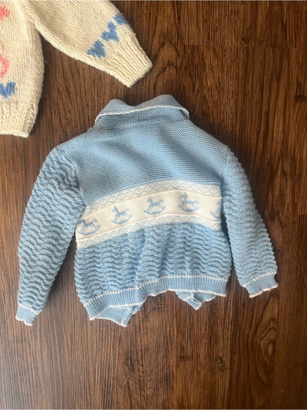 2 Vintage Blue and Cream Knit Baby Sweaters Set 6-9/9-12 - Picture 2 of 8